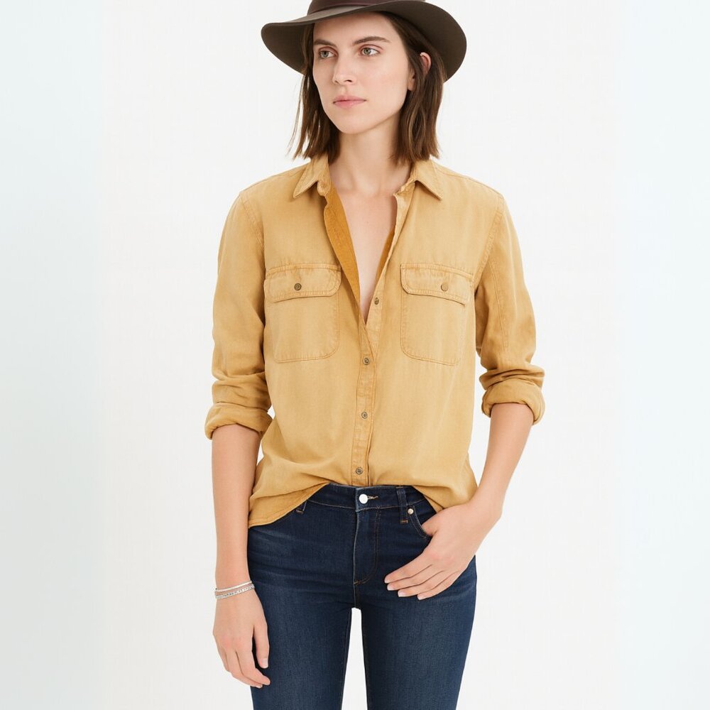 MADEWELL Tomboy Work Shirt in Yellow Denim 100% Cotton SZ S - Picture 1 of 7
